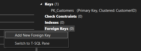 Hinzufügen eines Fremdschlüssels in Tabellen-Designer in Visual Studio