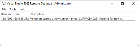 Screenshot des Remotedebugger-Fensters