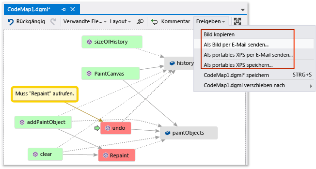 Code-Karte – Freigeben, exportieren, senden