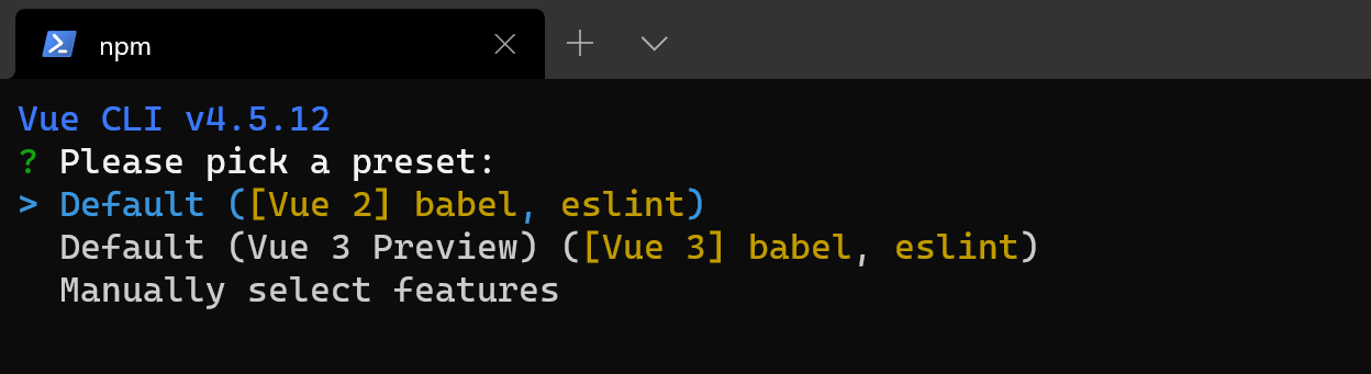 Vue CLI Voreinstellung