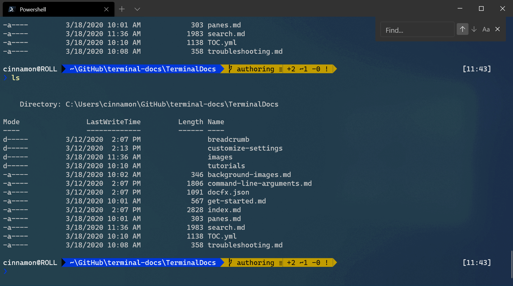 Screenshot der Suche nach Windows Terminal-Fallabgleich