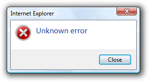 Screenshot der Nachricht: Unbekannter Fehler 