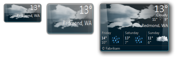 Screenshot mit drei Größen von Wettergadgets.