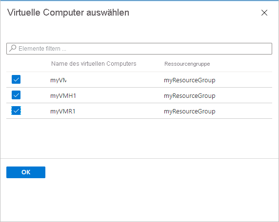 Screenshot des Bereichs zum Auswählen virtueller Computer.