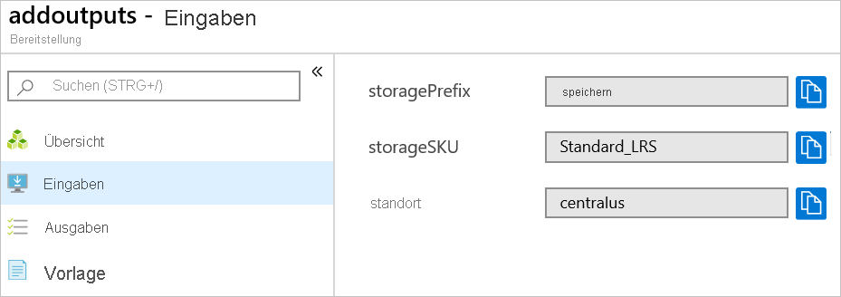 Screenshot des Azure-Portals mit den Bereitstellungseingaben.