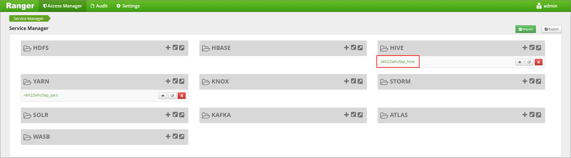Screenshot des Ranger-Dienst-Managers.
