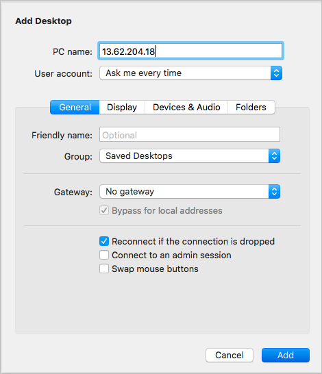 Abbildung des Herstellens der Verbindung mit dem virtuellen Computer über einen RDP-Client