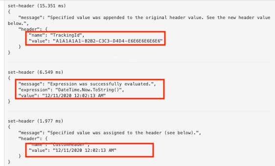 Screenshot einer API Inspector-Ablaufverfolgung.