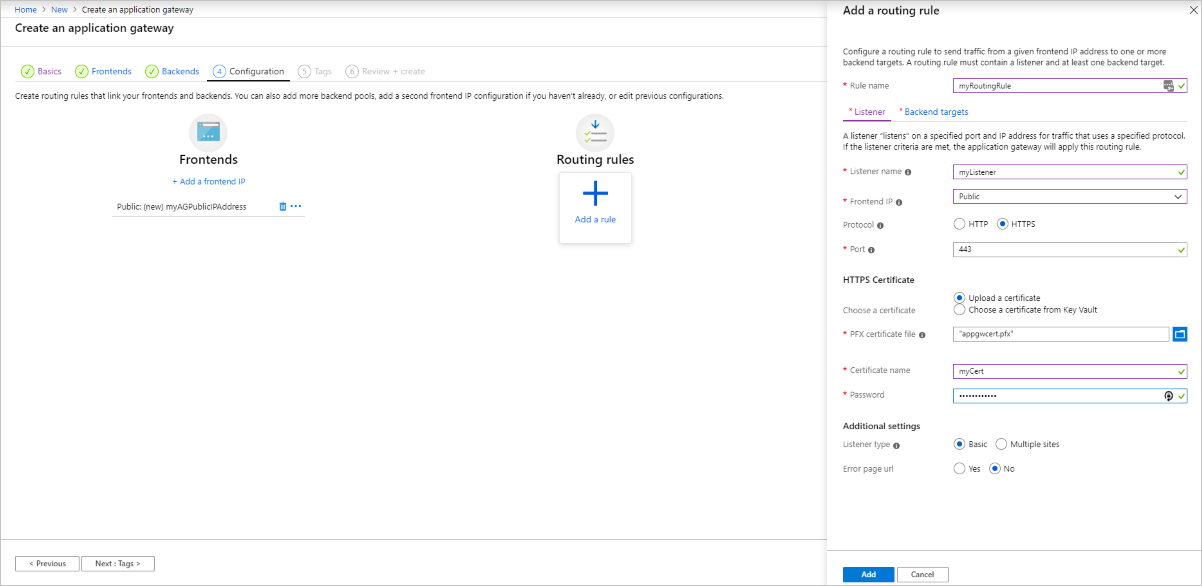 Screenshot: Erstellen eines neuen Anwendungs-Gateway-Listeners