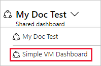 Screenshot der Dashboardauswahloption im Azure-Portal.