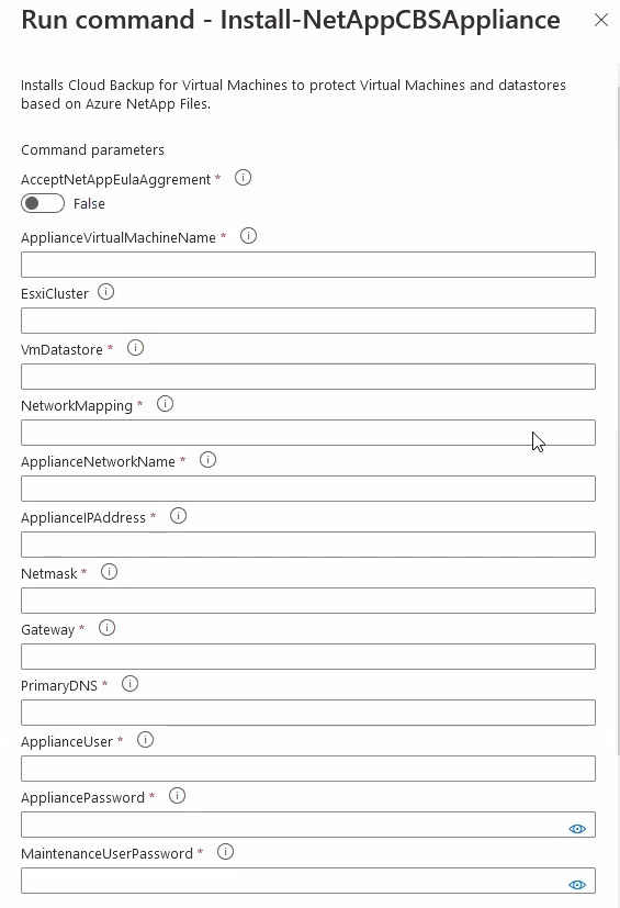 Screenshot der Felder „Befehl ausführen“, die in der folgenden Tabelle beschrieben werden.