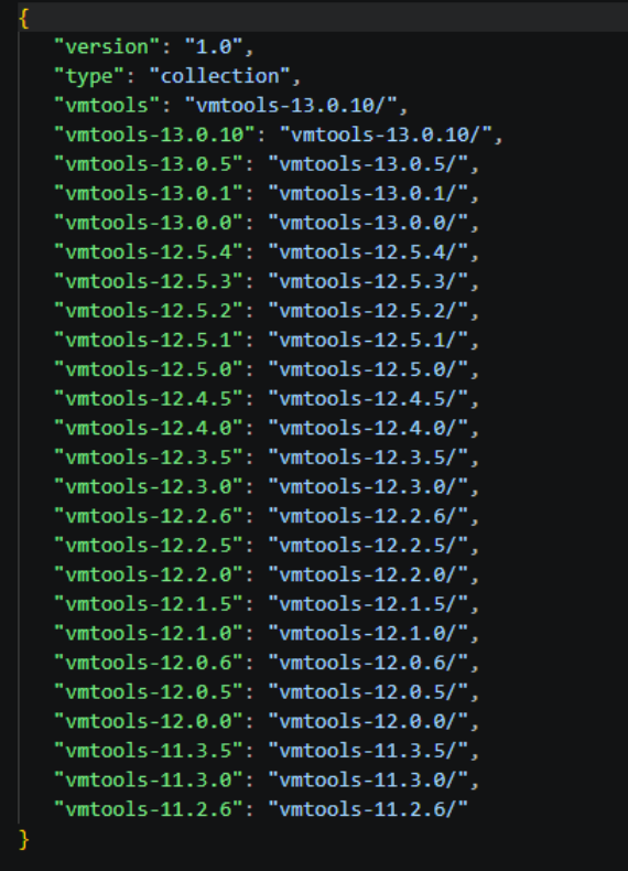 Screenshot der Datei auf oberster Ebene metadata.json im Windows64-Verzeichnis.
