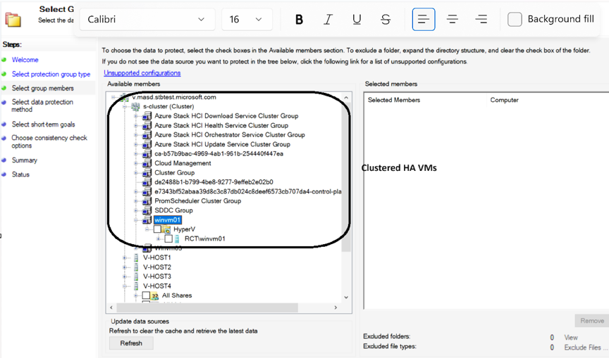 Screenshot, der die Auswahl von gruppierten virtuellen Computern zeigt.