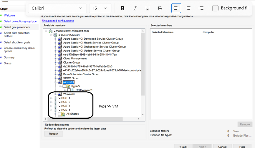 Screenshot, der die Auswahl von virtuellen Hyper-V-Computern zeigt.