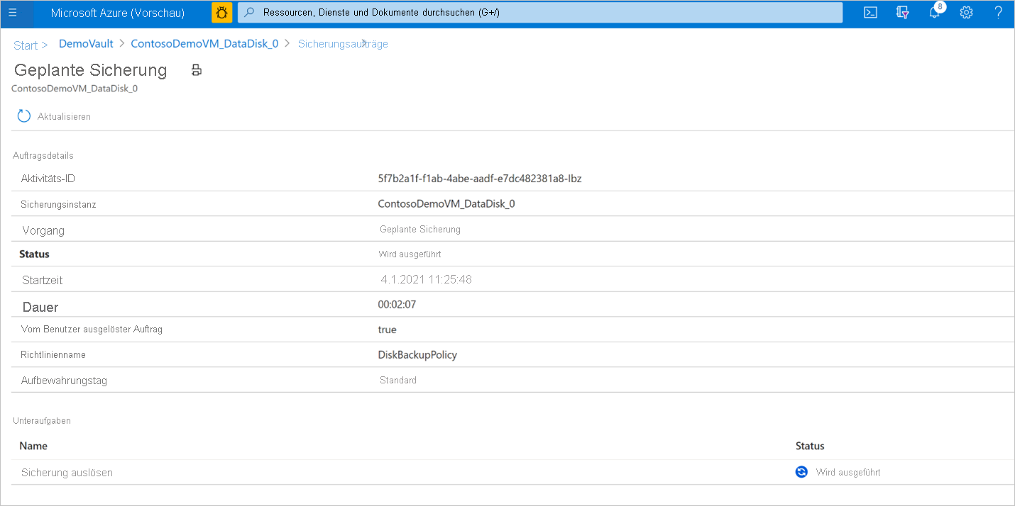 Screenshot zeigt, wie ein Auftrag ausgewählt wird, um Details anzuzeigen.