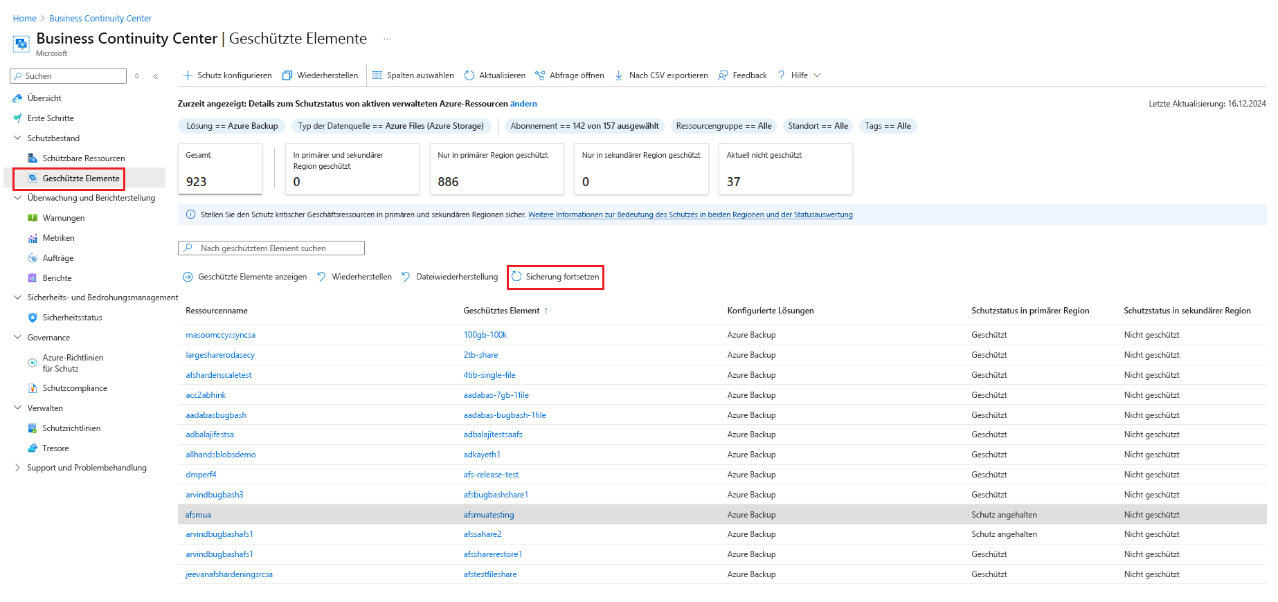 Ein Screenshot zeigt, wie die Sicherung fortgesetzt wird.