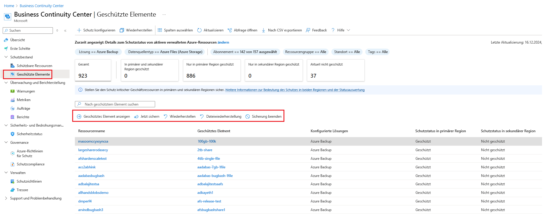 Screenshot der Liste der für das Element verfügbaren Aktionen.