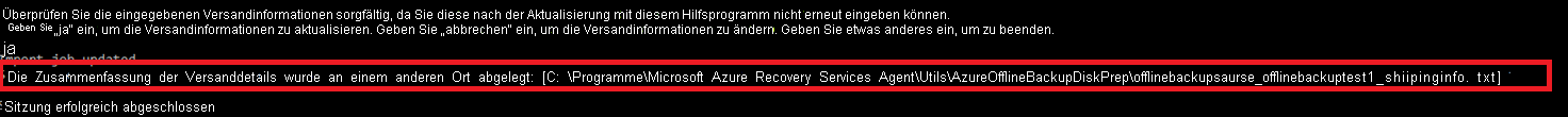 Screenshot: Speichern von Versandinformationen.