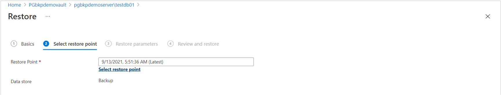 Screenshot der Registerkarte zum Auswählen eines Wiederherstellungspunkts.