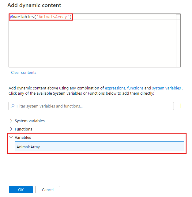 Darstellung des Editors für dynamische Inhalte mit der im ersten Schritt erstellten Variable