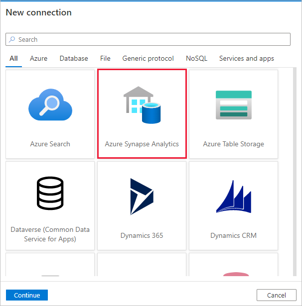 Azure Synapse Analytics auswählen