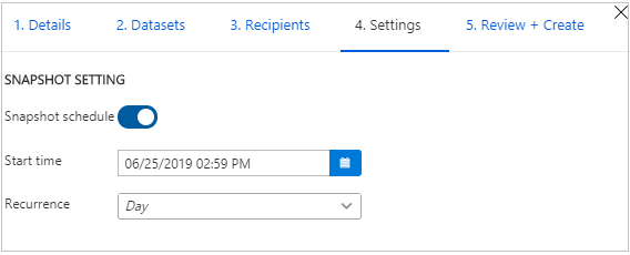 Screenshot der Einstellungsseite mit aktivierter Momentaufnahme-Umschaltfläche.
