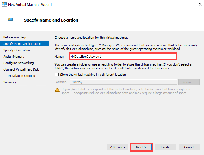 Name und Standortseite angeben