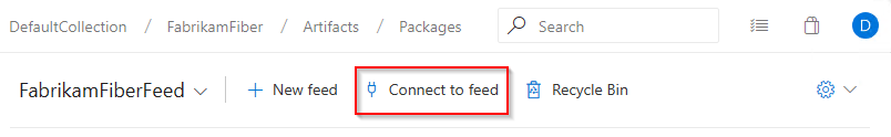 Screenshot, der zeigt, wie Sie eine Verbindung mit einem Feed in Azure DevOps Server 2019.1 herstellen.