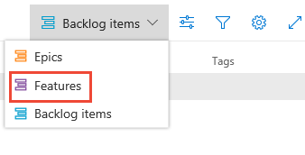 Screenshot: Auswählen der Product Backlog-Ebene: Backlog Items, Storys oder Anforderungen.