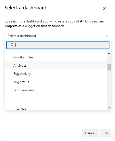 Screenshot: Dialogfeld „Dashboard auswählen“.