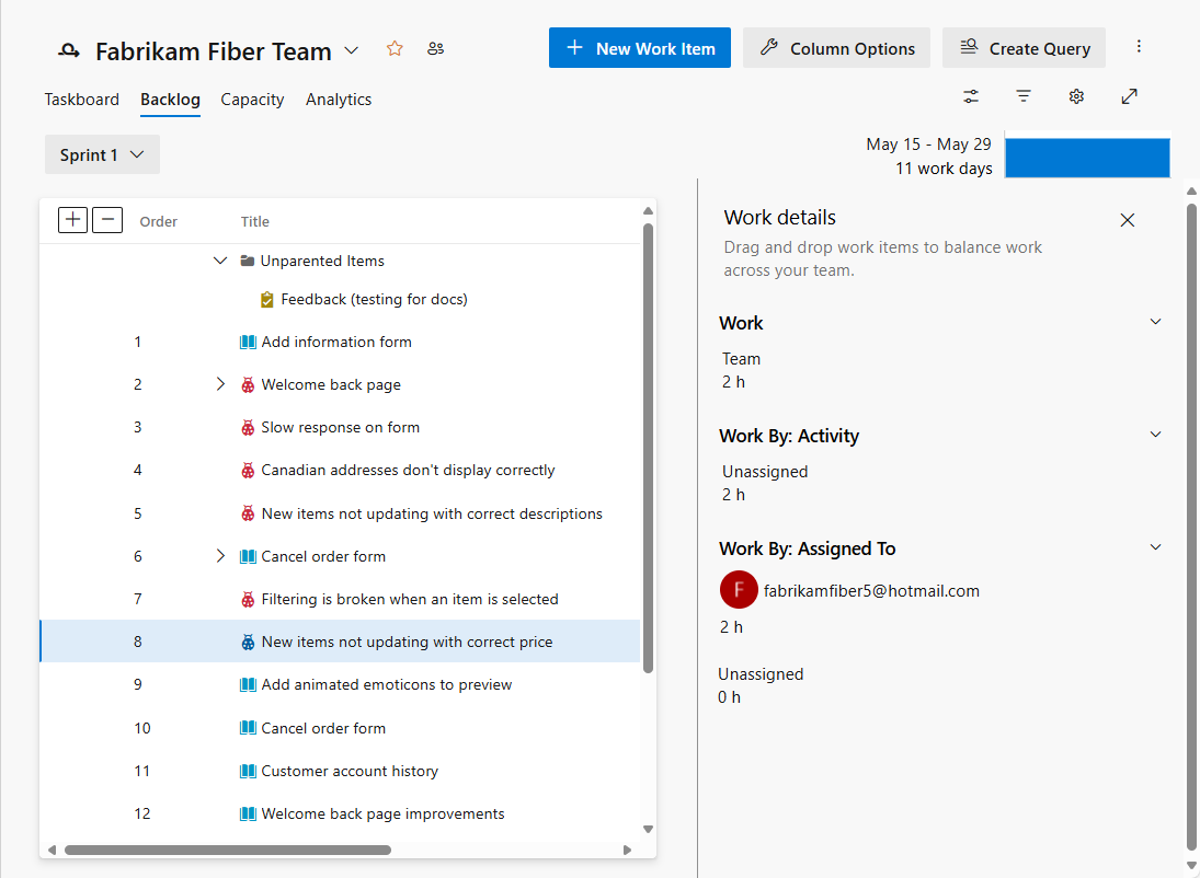 Screenshot: Sprintplanung