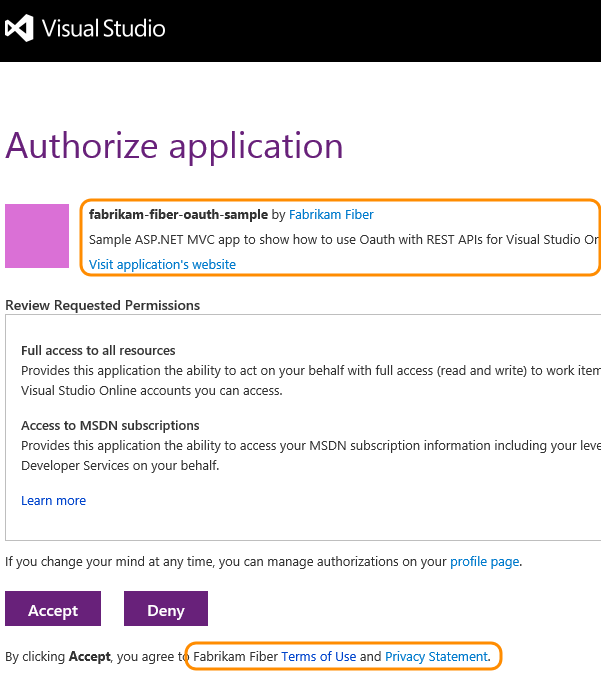 Screenshot der Autorisierungsseite von Visual Studio Codespaces mit Unternehmens- und App-Informationen.