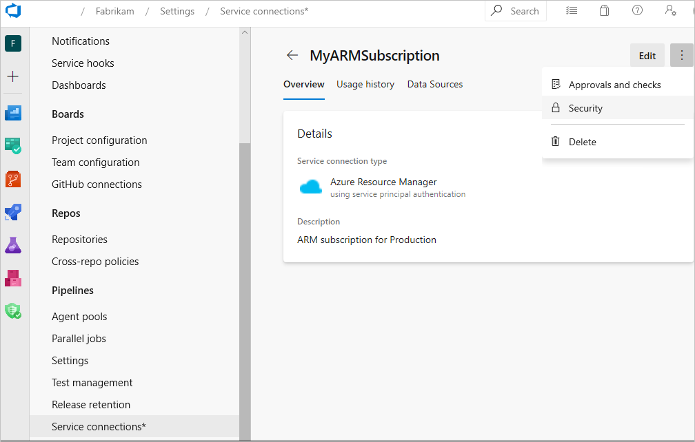 Screenshot der weiteren Optionen von Azure Resource Manager.