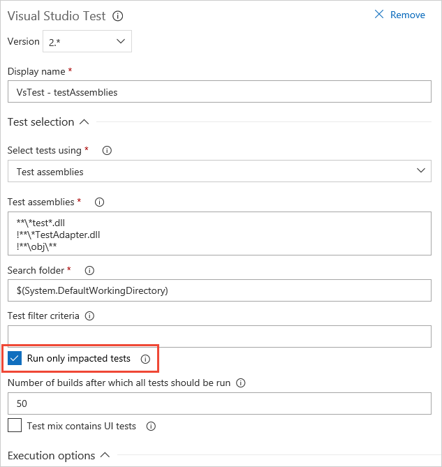 Aktivieren der Testauswirkungsanalyse auf der Benutzeroberfläche der Aufgabe „Visual Studio-Test“