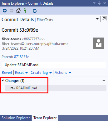 Screenshot: Fenster „Commitdetails“ in Visual Studio 2019