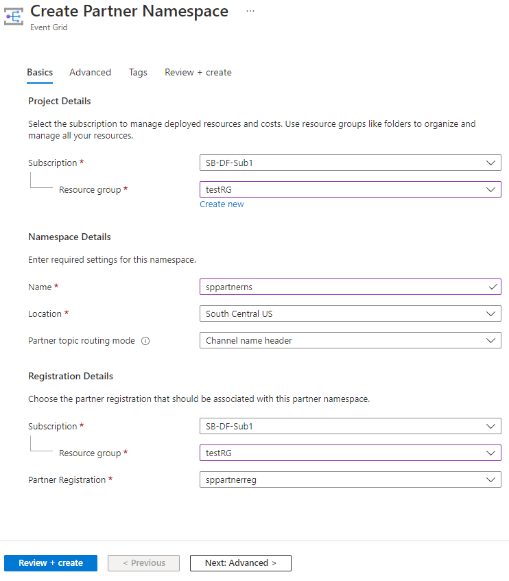 Partnernamespace erstellen – Seite 