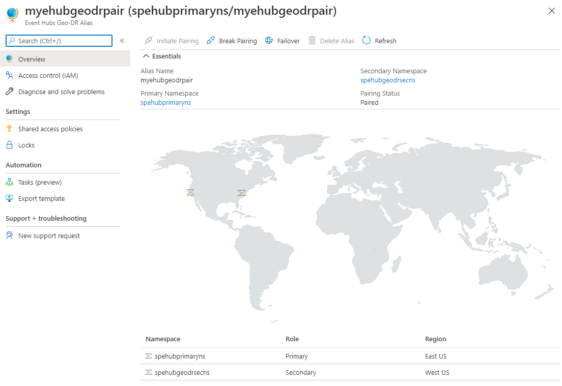 Seite „Event Hubs-Alias für georedundante Notfallwiederherstellung“