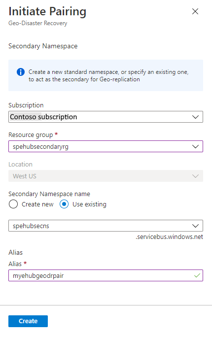 Auswählen des sekundären Namespaces