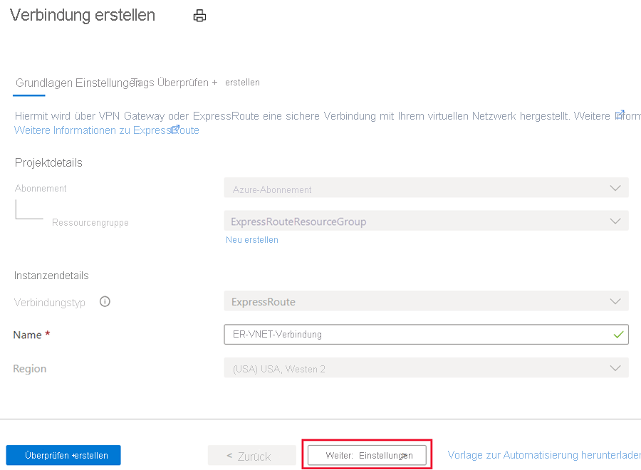 Basisseite für Verbindungserstellung