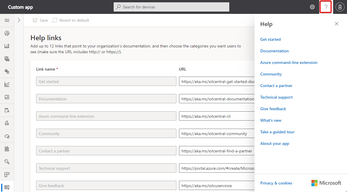 Screenshot der Liste von Hilfelinks