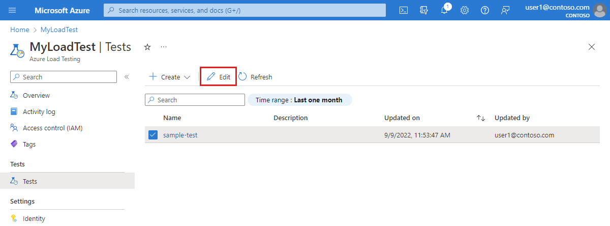 Screenshot: Bearbeiten eines Auslastungstests im Azure-Portal.