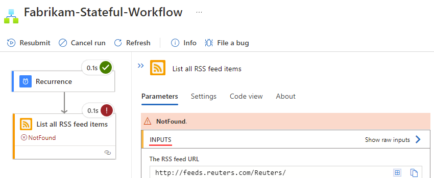Screenshot: Standard-Workflow mit fehlgeschlagenen Schritt-Eingaben