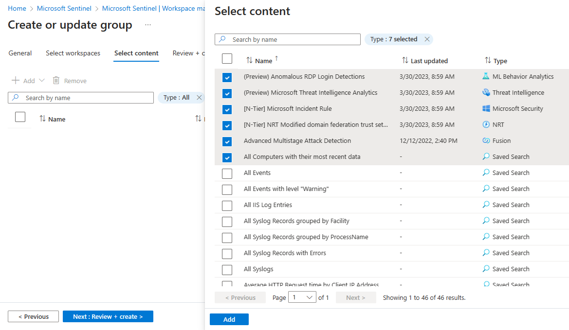 Screenshot: Auswahl des Gruppeninhalts