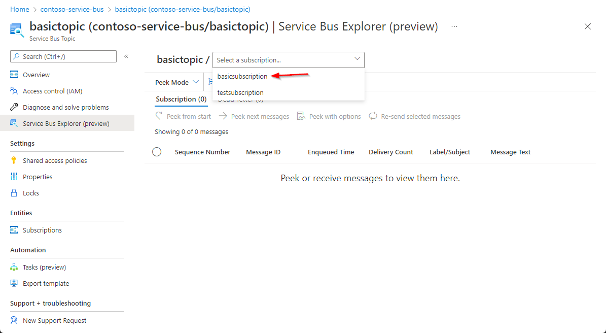 Screenshot: Dropdownliste für Themenabonnements.