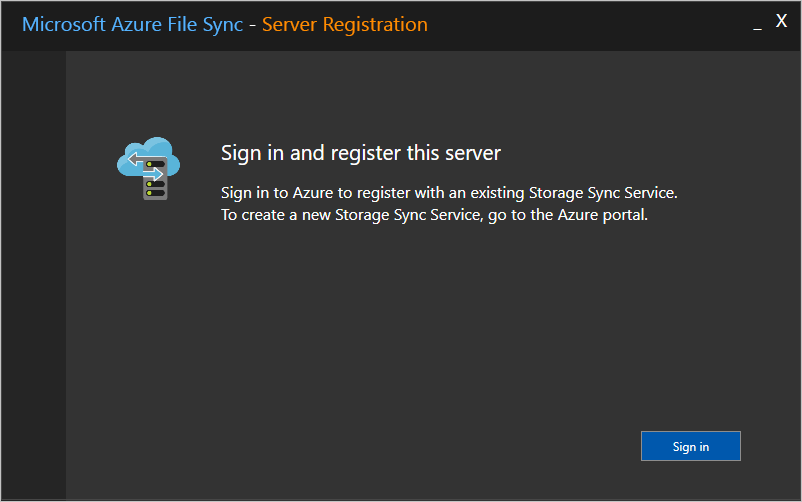 Opening dialog of the server registration UI