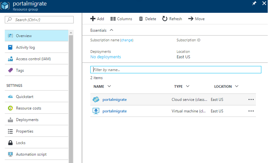 Screenshot that shows original cloud service