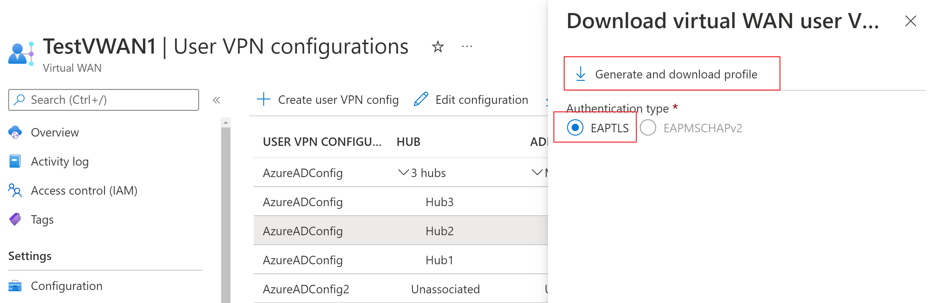 Screenshot the authentication type and generate and download profile.