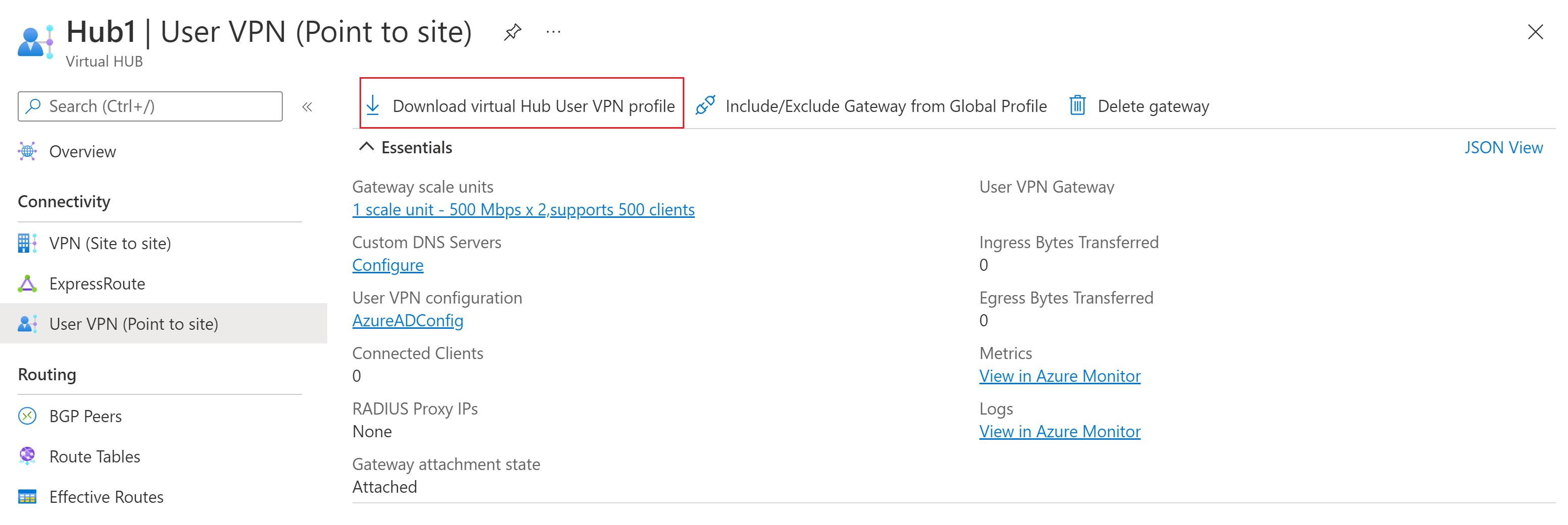 Screenshot that shows how to download a hub profile.