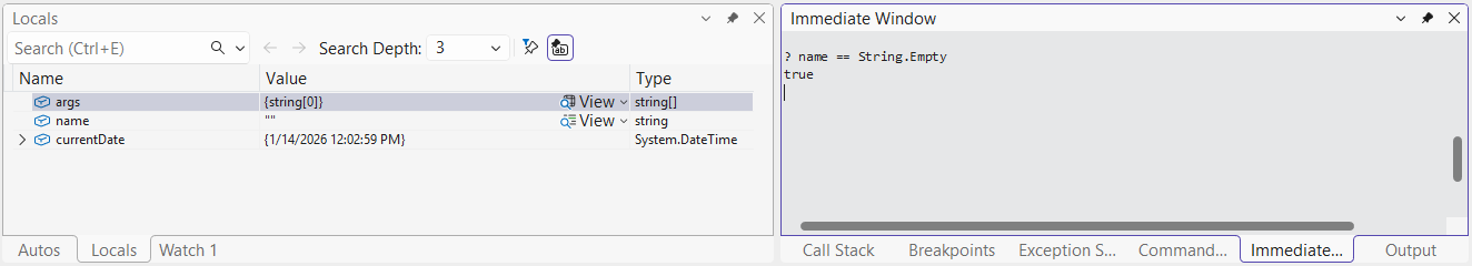 Das Direktfenster, das einen Wert „true“ zurückgibt, nachdem die Anweisung ausgeführt wurde – C#