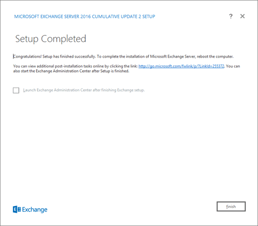 Exchange-Setup – Seite „Setup abgeschlossen“.